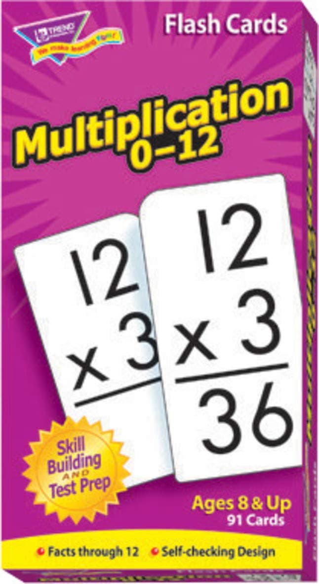 Skill Drill 91-Piece 7.5 x 15 cm Multiplication 0 to 12 Flash Cards, White