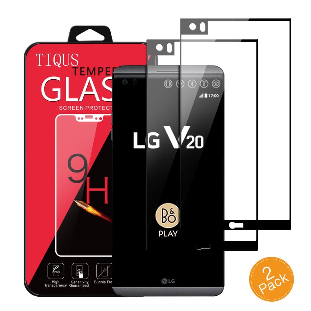LG V20 Glass Full Screen Coverage Protector, TIQUS Tempered Glass Screen Protection for LG V20 [Black]