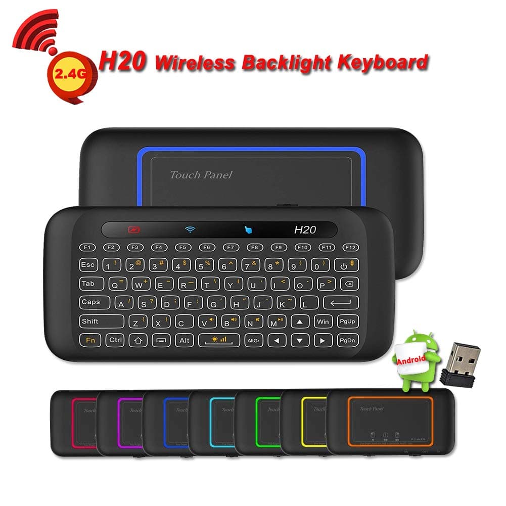 H20 Wireless Mini-Keyboard, Remote Control, Yongf Two-Sided Touch Backlit H20 Keyboard with Infrared Learning, 2.4GHz Remote & Mouse Gaming Keyboard for Android TV Box, PC, Media Player