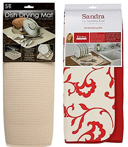 Sandra Lee X-Large Microfiber Dish Drying Mat Mesh, Red & Cream Colored