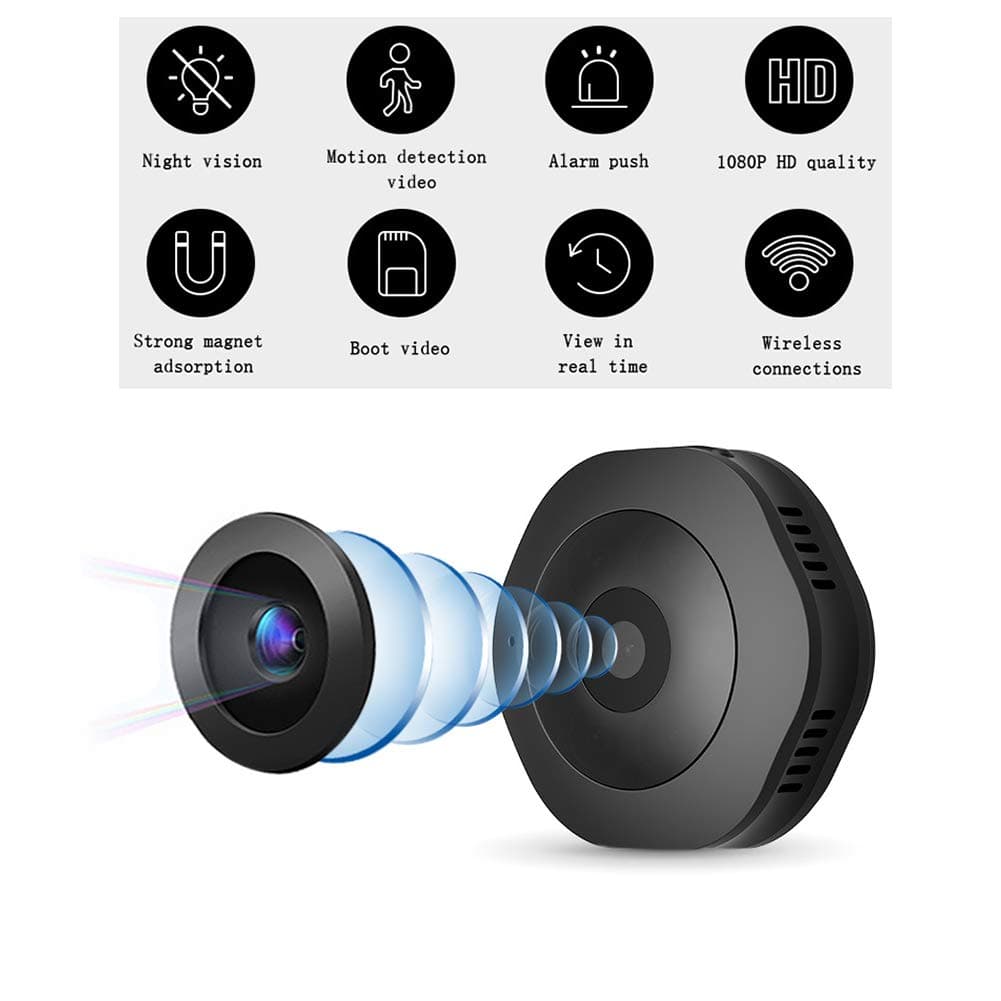 MIMI KING Wireless WIFI Network Camera HD Night Vision Remote Cloud Storage Surveillance Camera Portable Mini Camera,Black