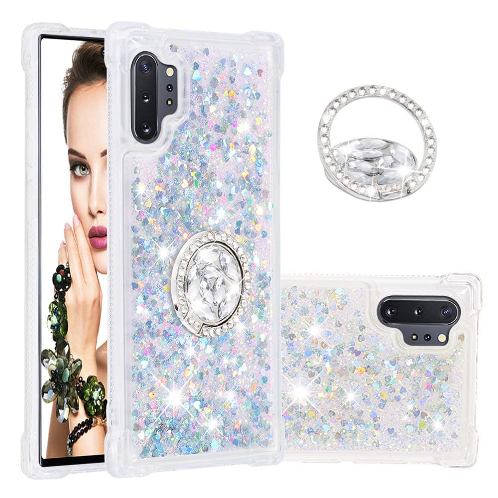Galaxy Note 10 Plus Case, DOOGE Luxury Diamond Glitter Bling Crystal Case for Women Girls Full-Body Protective Bumper Case with Built-in Finger Ring Kickstand Holder for Galaxy Note 10 Plus 6.8inch