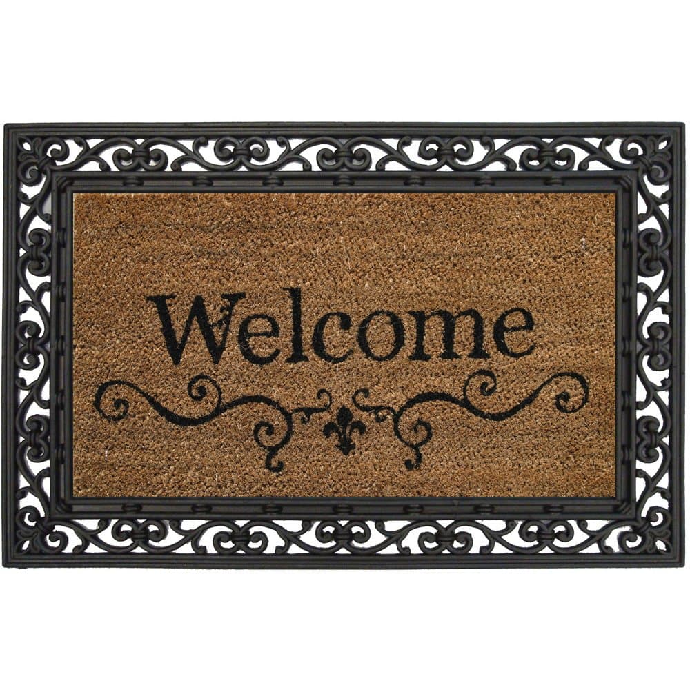 Evergreen Flag Welcome Scroll Coir Door Mat with Rubber Back