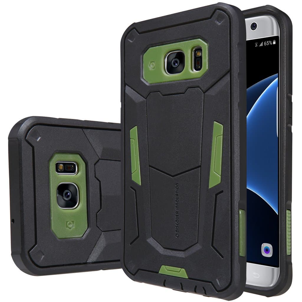 Galaxy S7 Edge Case,[Fight Like A Defender] Maximum Drop Protection Scratch Dust Proof Armor Hybrid Rugged Shockproof Hard Protective Shell - Green[Defender II][Nillkin]