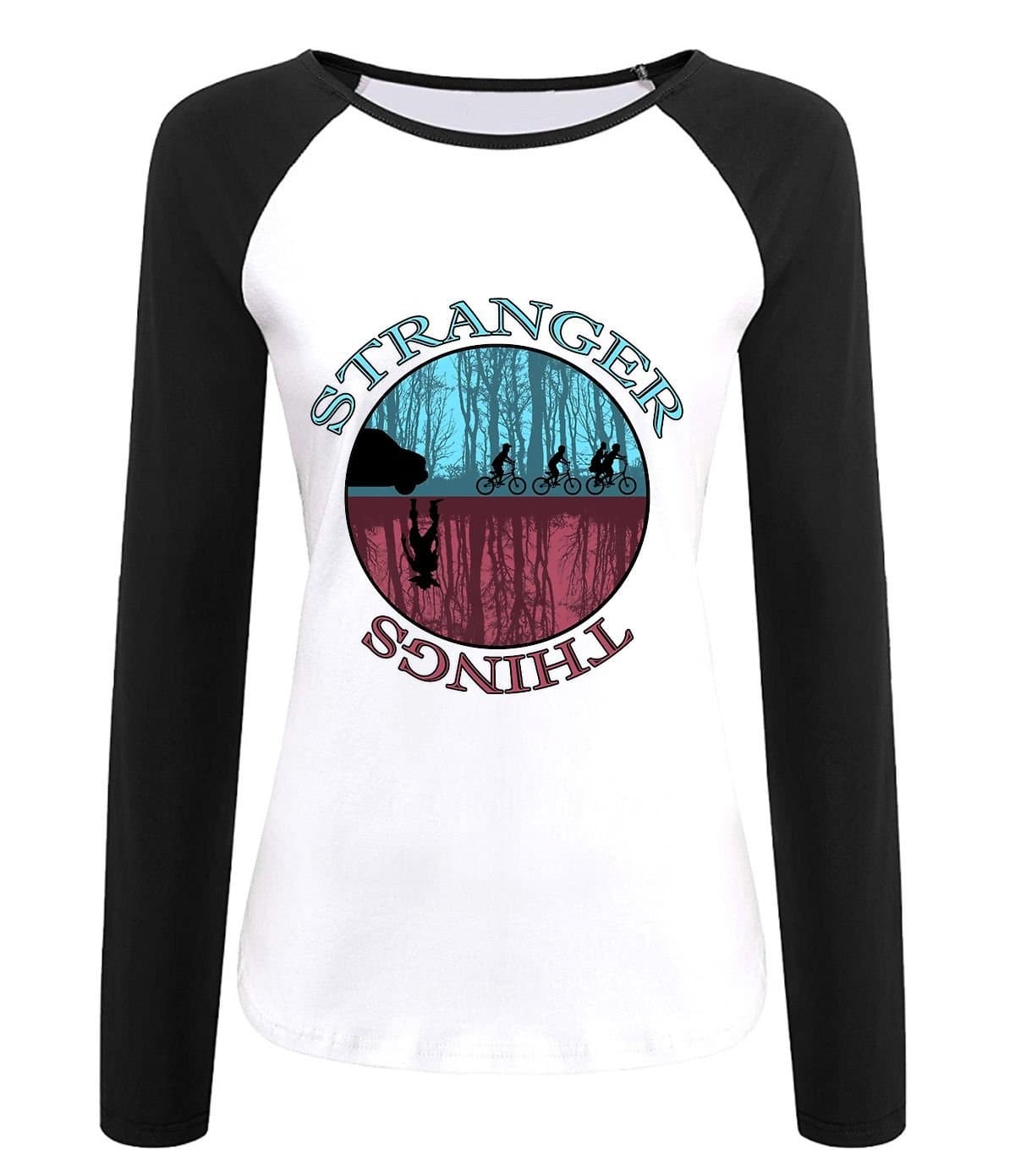 Abelmu Stranger Things Upside Down Kyle Dixon & Michael Stein Silhouette Chasee Raglan Long Sleeve Baseball Shirt For Womens