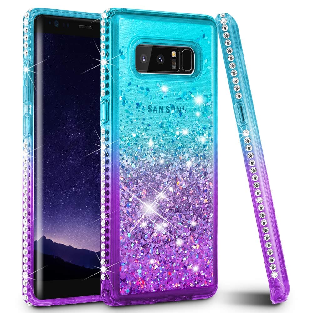 Ruky Galaxy Note 8 Case, Gradient Quicksand Series Glitter Flowing Liquid Floating Sparkly Bling Diamond Soft TPU Girls Women Phone Case for Samsung Galaxy Note 8 (Aqua)