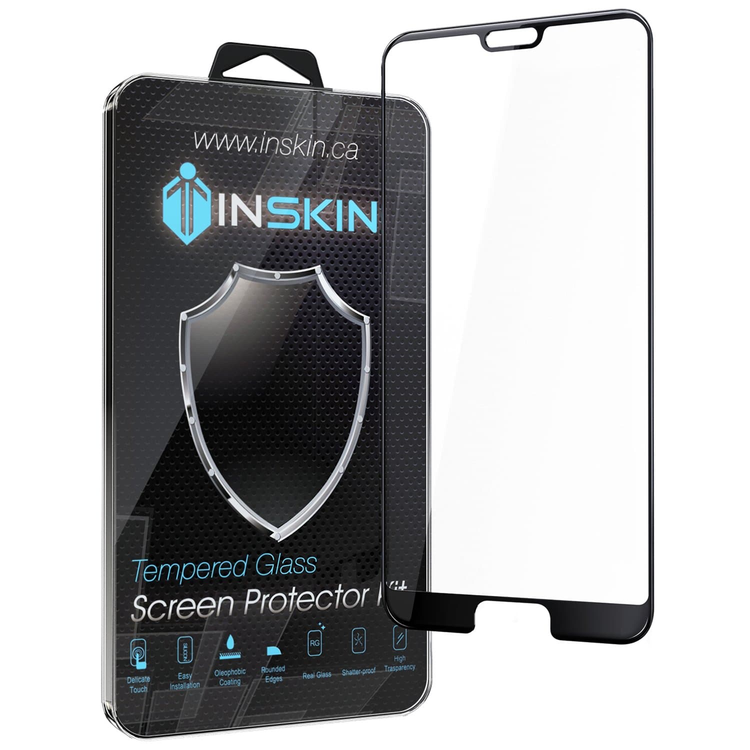 Inskin 3D Full Coverage Full Glue Tempered Glass Screen Protector, compatible with Huawei P20 [2018] 5.8 inch. Black. 1-Pack.