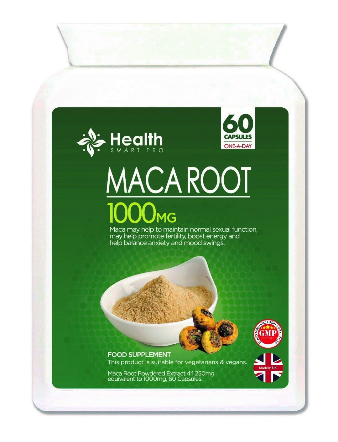 Maca Root Powder in Capsules; 4:1 (1000mg equivalent); 60 CAPS; Maca Root is known to help Boost Libido for Men and Women; Promote Fertility; ENERGY; Balance Anxiety; Manage Mood Swings, Skin and Hair.