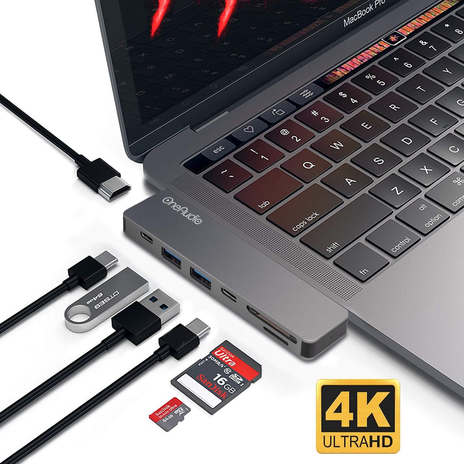 USB C Hub 7 in 1 Adapter PD Power Delivery, SD/TF Card Reader, 4K USB C to HDMI, 2 USB 3.0 Ports Type C Hub for 2016 2017 2018 MacBook Pro OneAudio