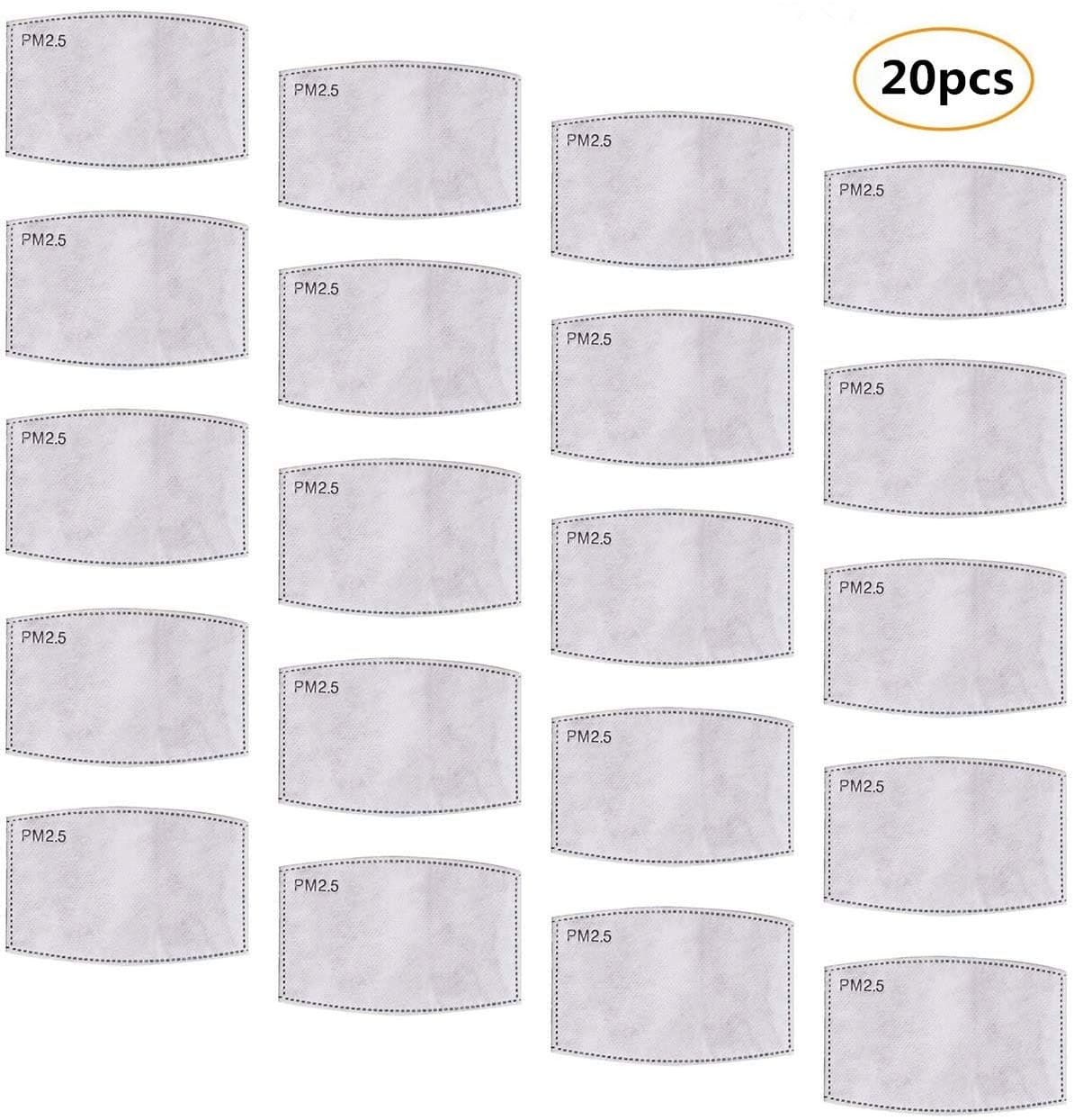 20Pcs PM2.5 Activated Carbon Filter Breathing for Mask with Insert 5 Layers Protective Filter