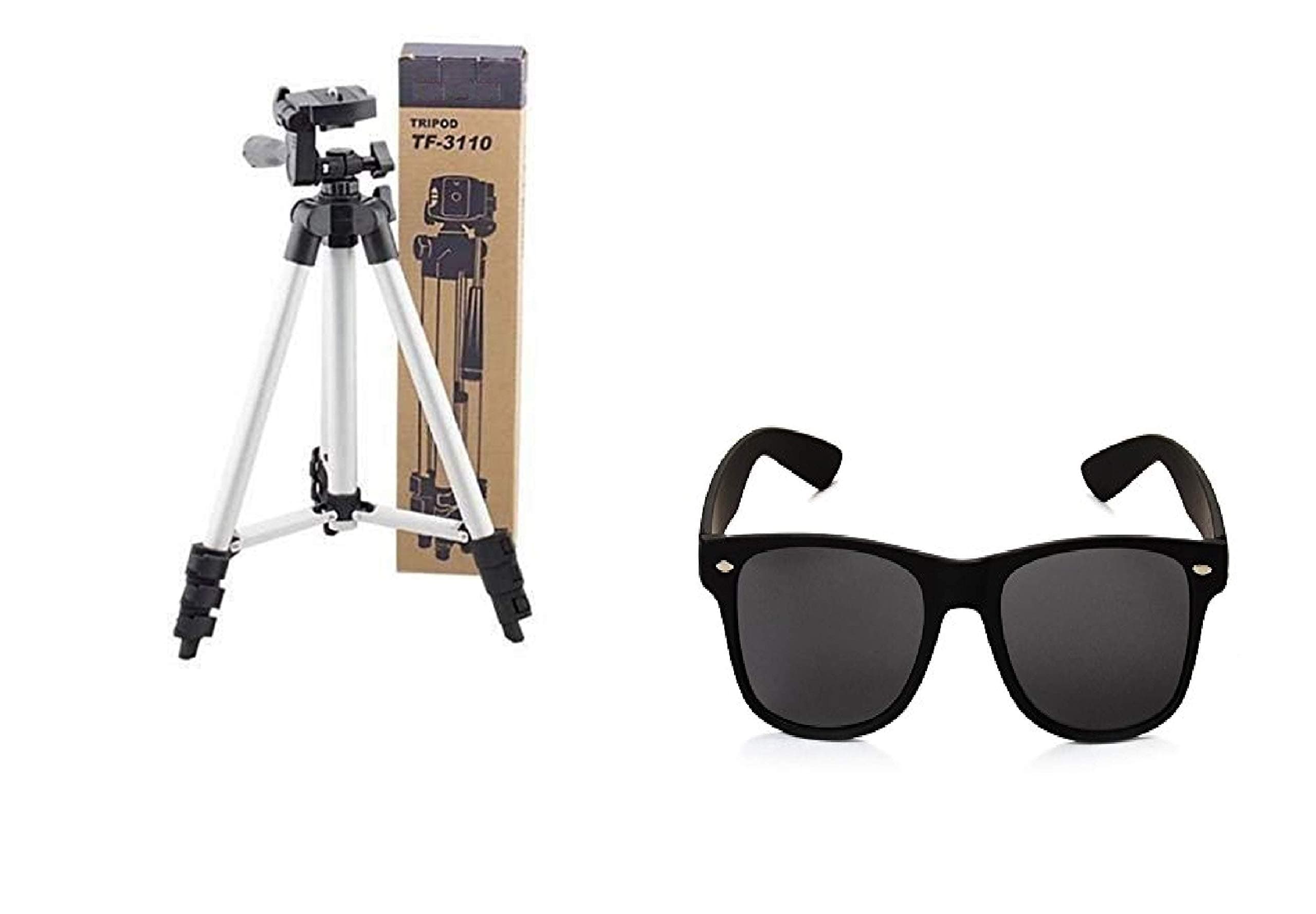 BID 3110 3-Dimensional Head Foldable Camera Tripod Stand with Mobile Clip Holder Bracket for Tiktok Video, 150 gm (Black).Wayfarer Sunglasses(Black)
