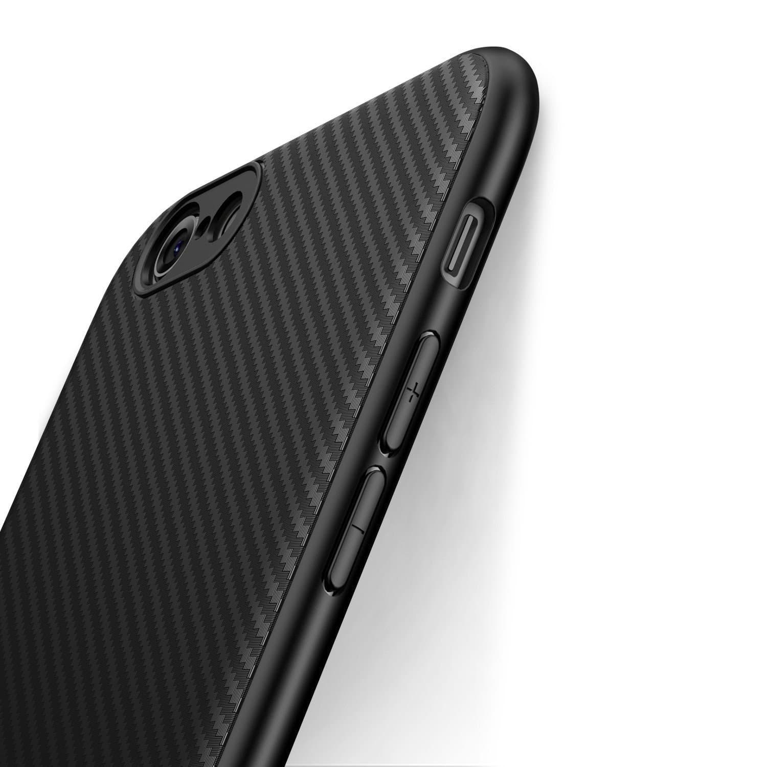 J Jecent iPhone 6 Case, iPhone 6s Case, [Carbon Fiber Texture Design] Light ShockProof Brushed Grip Cover Slim Simple Stylish Soft TPU Silicone Bumper Case for iPhone 6 iPhone 6s 4.7 Inch (Black)