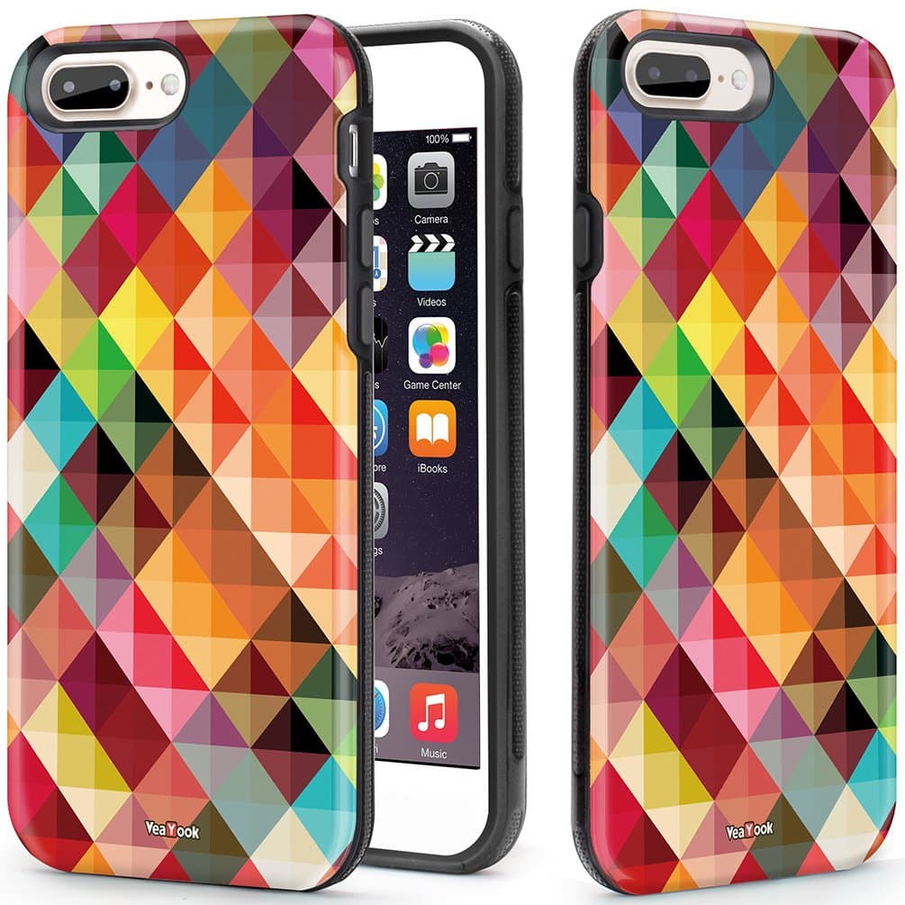VeaYook iPhone 8 Plus Case iPhone 7 Plus Protection Case Slim Dual Layer High Impact Slim Hard Case with Soft Tpu Interior Absorbing Case (Colorful Geometric)