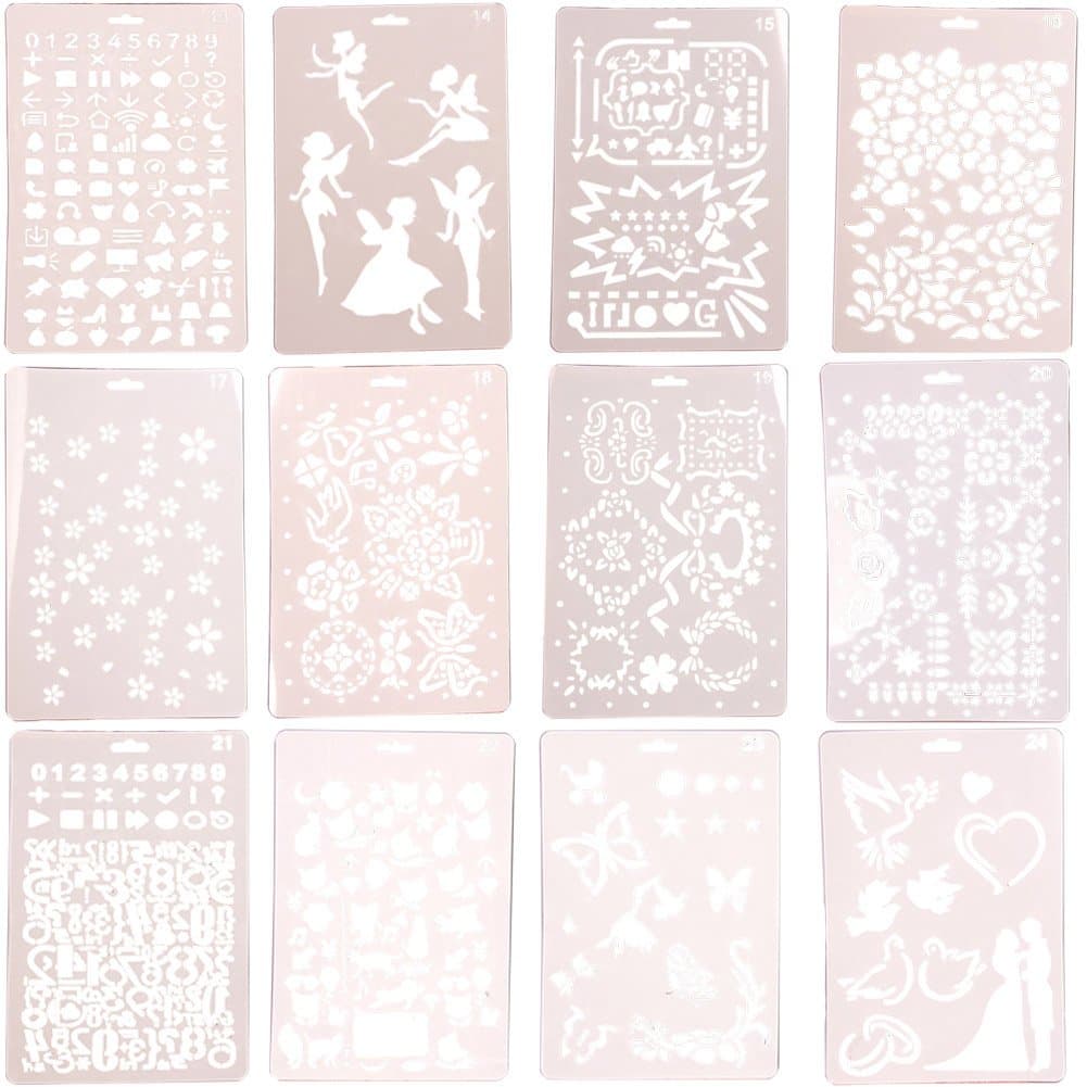 WINGOFFLY 12pcs Different Plastic Stencils Letter Number Graphics Templates for Scrapbooking Drawing Card and Craft Projects