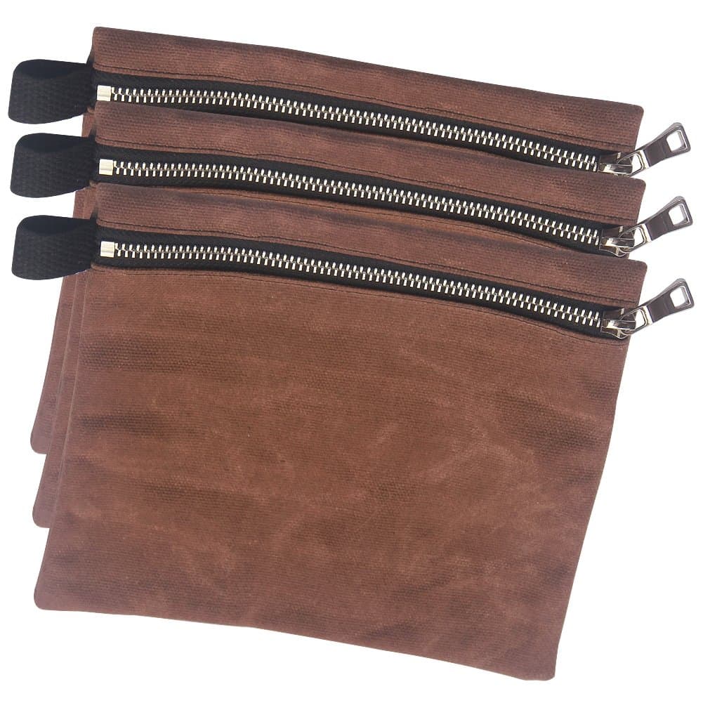 1 Pack 100% Cotton 16oz Heavy Duty Multi-Purpose Waxed Canvas Waterproof Zipper Tool Bags Organizer Storage Utility Tool Pouch for Gadget 1 Pack(HJG01-B-02)