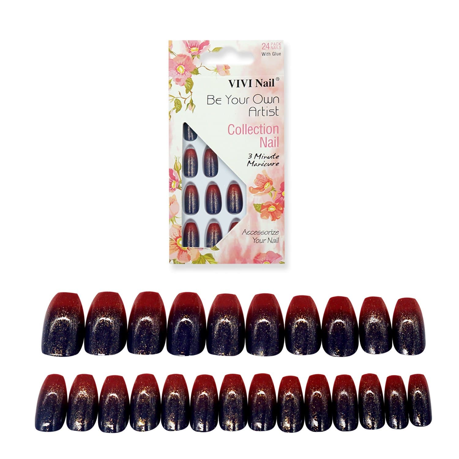 False Nails Coffin Shape with Designs 24 Pieces Full Cover Ballerina Girls Fake Nails