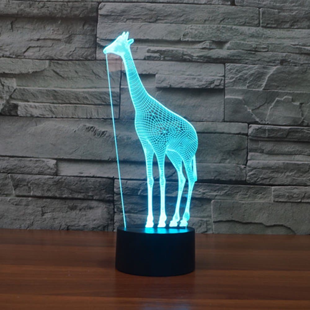 Animals Giraffe 3D LED Night Light Touch Table Desk Lamp, Elsley 7 Colors 3D Optical Illusion Visual Lamp with Acrylic Flat, ABS Plastic Base, USB Charger