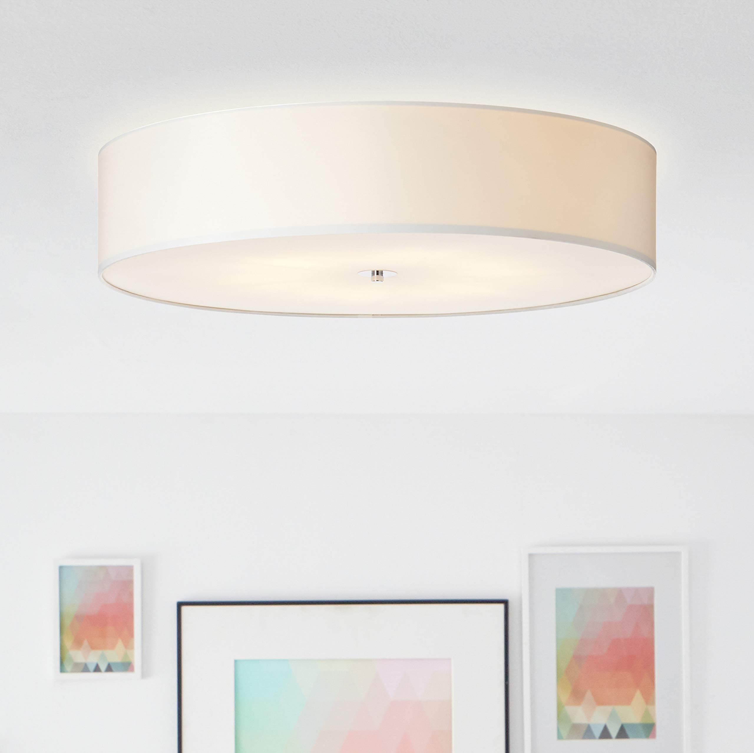 Modern ceiling light in simple design with textile shade, diameter 70 cm, 6x E27 max. 60 watts, made of metal/textile in white/chrome [Energy Class A++]