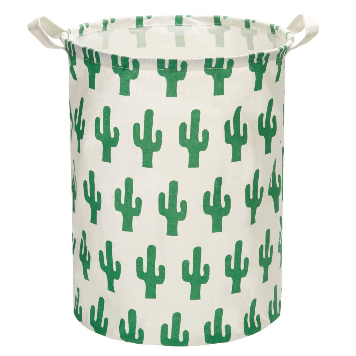 Mintlyfe 17.7" Large Size Laundry Hamper Storage Basket with Handles, Waterproof of Coating Canvas Fabric Kids Storage Bins for Baby Toys, Kid Toys, Baby Clothing, Books (Cactus)