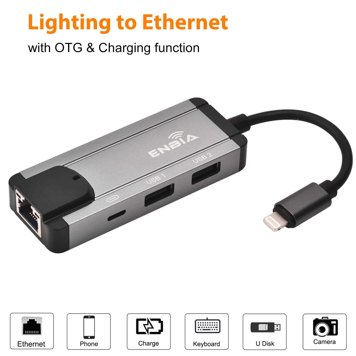 RJ45 Ethernet LAN Wired Network Adapter Compatible with Phone Pad Pod,Lighting Ethernet Adapter,Phone Ethernet Adapter & Charging & OTG USB Adapter[Grey]