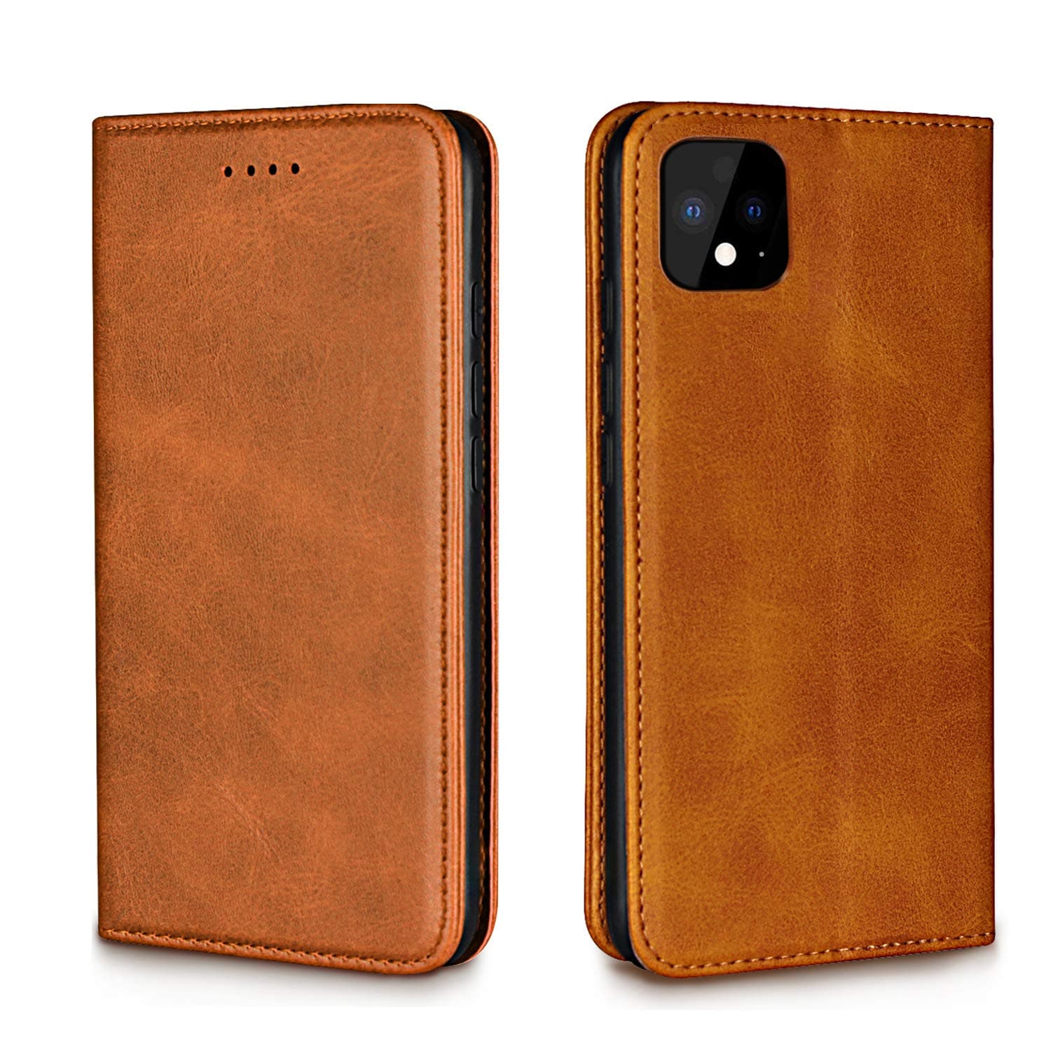 Google Pixel 4 Case, Xiaoki Google Pixel 4 Wallet Case Genuine Leather Premium [Card Holder] [Book Design] Magnetic Closure Stand Flip Cover Case Compatible with Google Pixel 4 - Brown