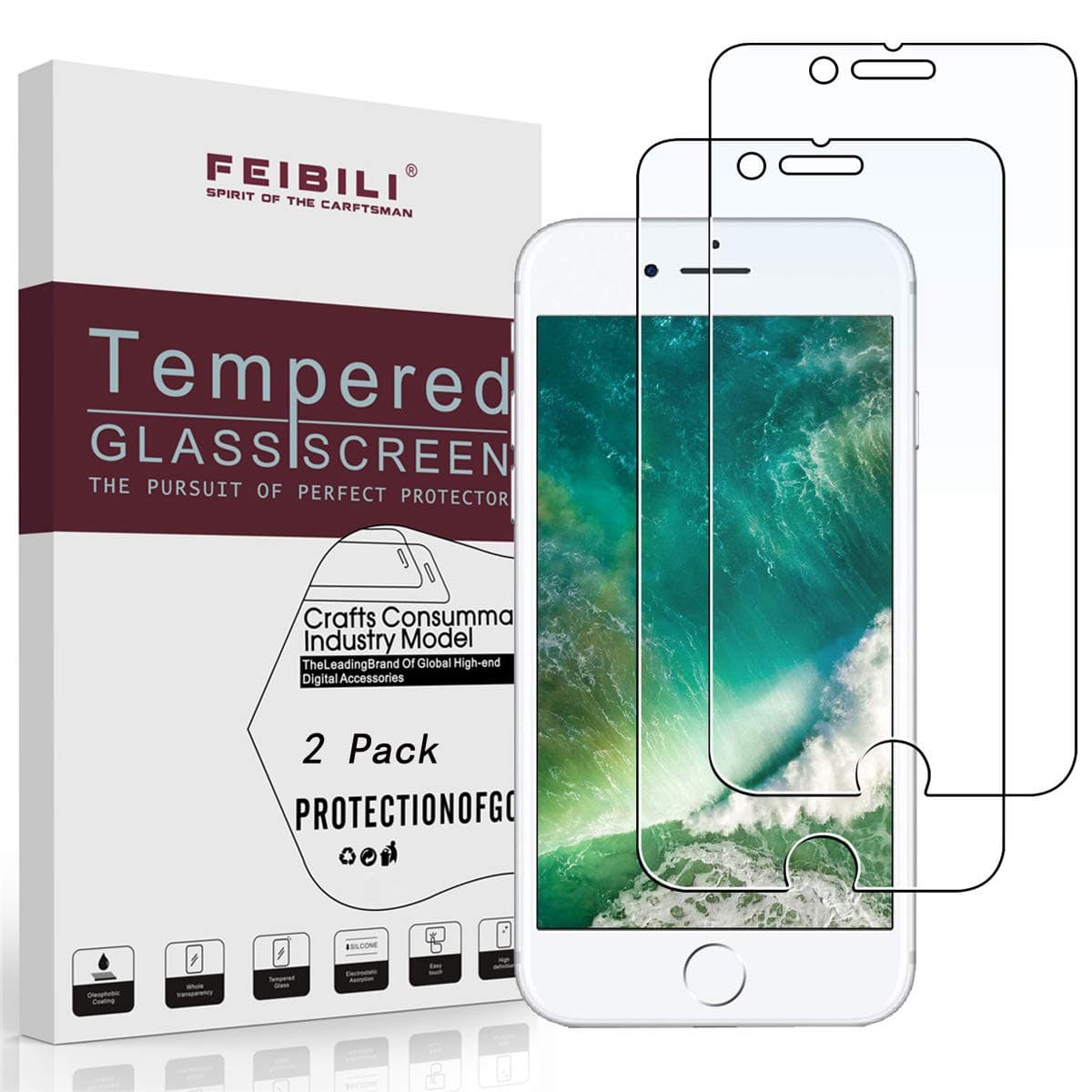 Feibili Compatible with iPhone 8/7/6S Screen Protector Glass, Tempered Glass Screen Protector Compatible for iPhone 8/7/iPhone 6S/iPhone 2020 se[4.7" inch] (2-Pack)