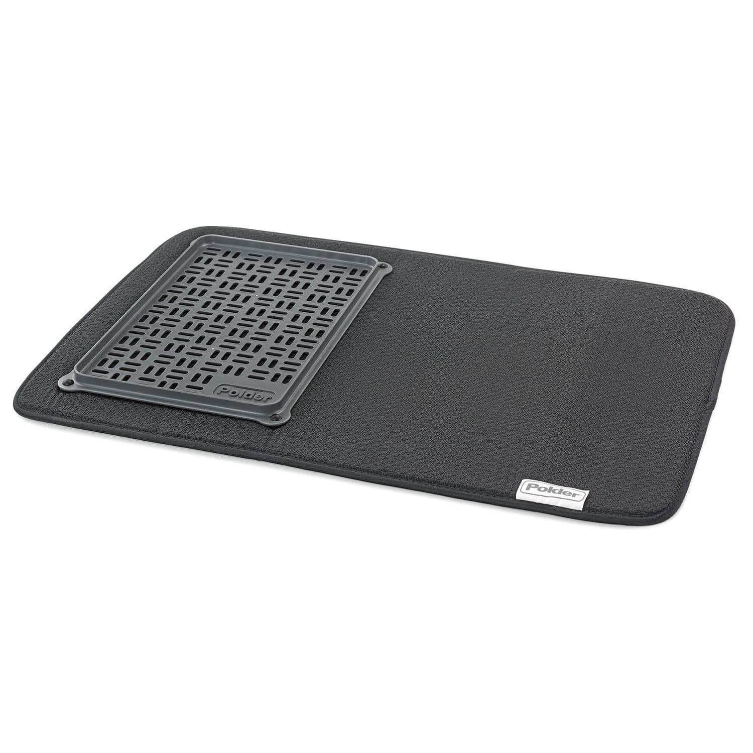 Polder Dish Mat with Tray, Microfibre, Grey, 38 x 55 x 2 cm