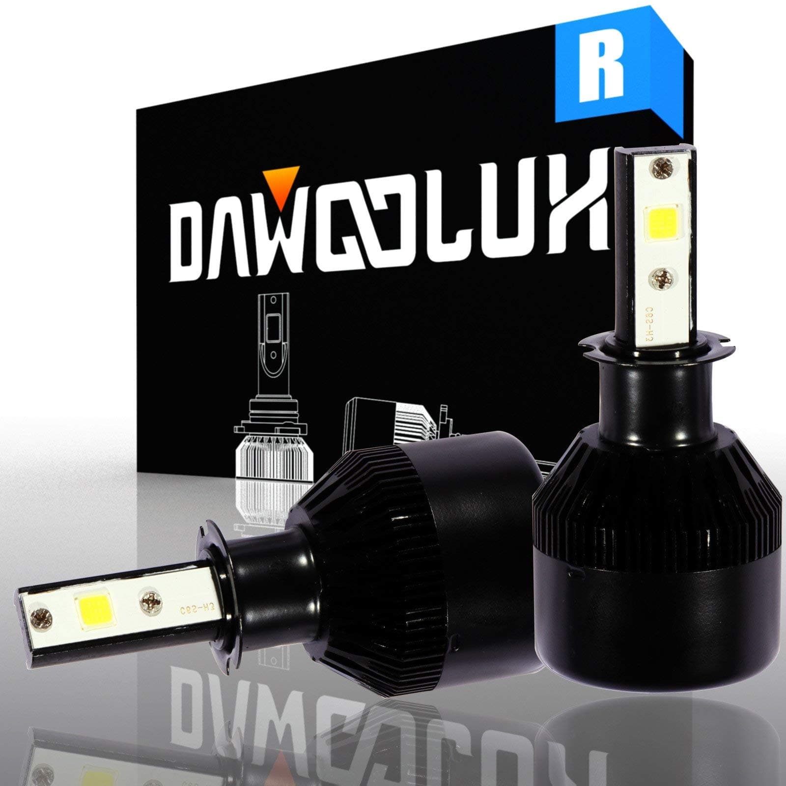 Dawoolux H3 LED Headlight Kits with Cool White Focus light - COB Tech -High/Low Beam/Fog Light Bulbs (Pack of 2)