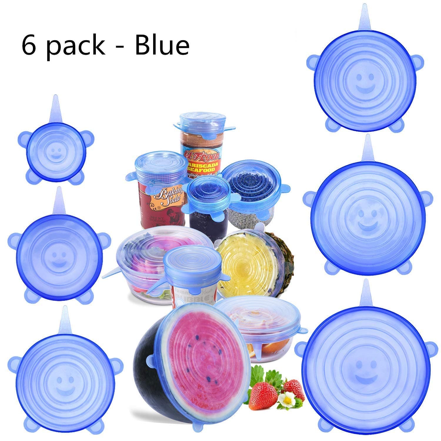 Silicone Stretch Food Covers Lids Various Sizes Reusable Durable and Expandable Silicone Bowl Lids Food Saver Covers Bowl Pot Cup Lid (Blue-6 Pack)