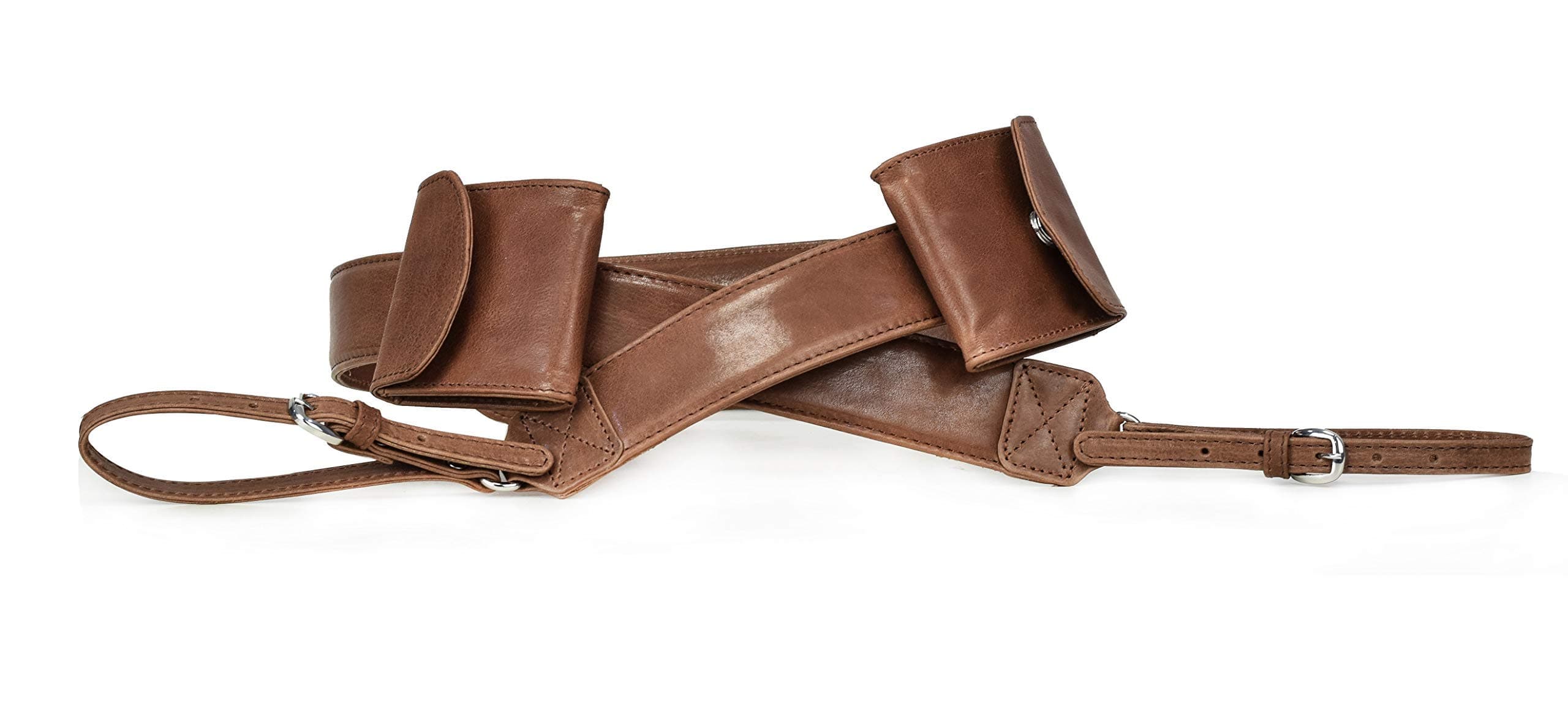 Personalized Leather Camera Strap with Lens Pockets - Coffee