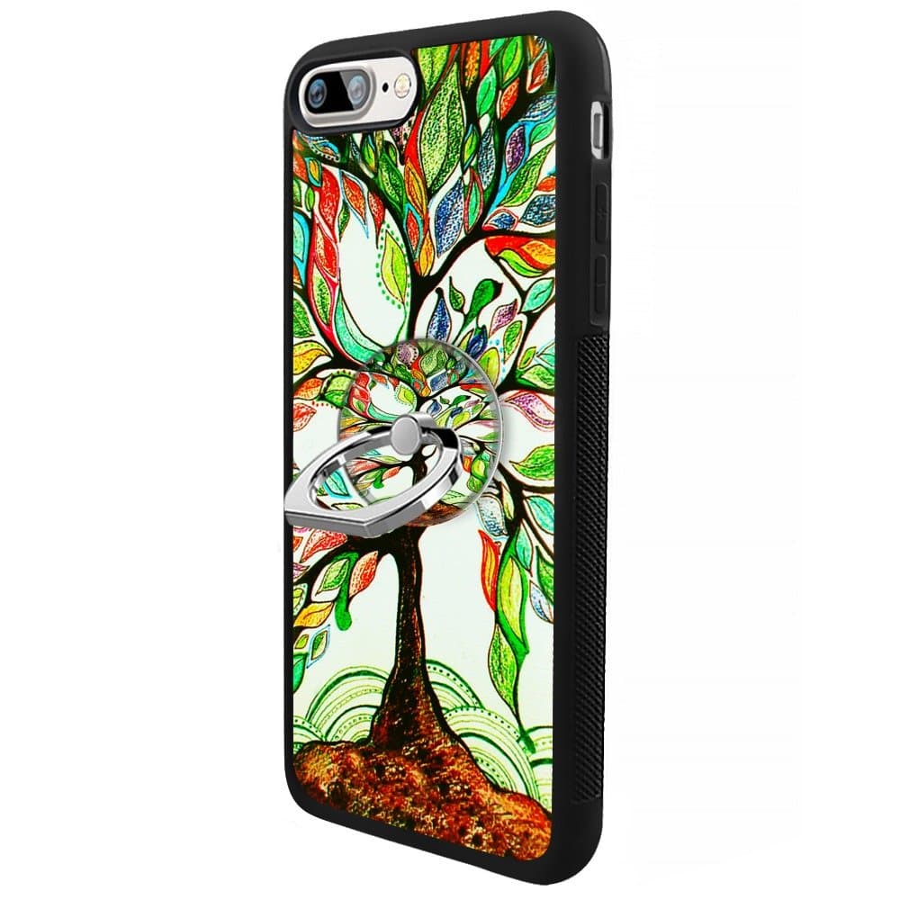 iPhone 7 Plus 8 Plus Case with Ring Holder Stand Colorful Tree, YC Hongda Series - Ultra Slim Luxury Case Cover With 360 Rotating Ring Grip/Stand Holder/Kickstand For iPhone 7 Plus 8 Plus, black