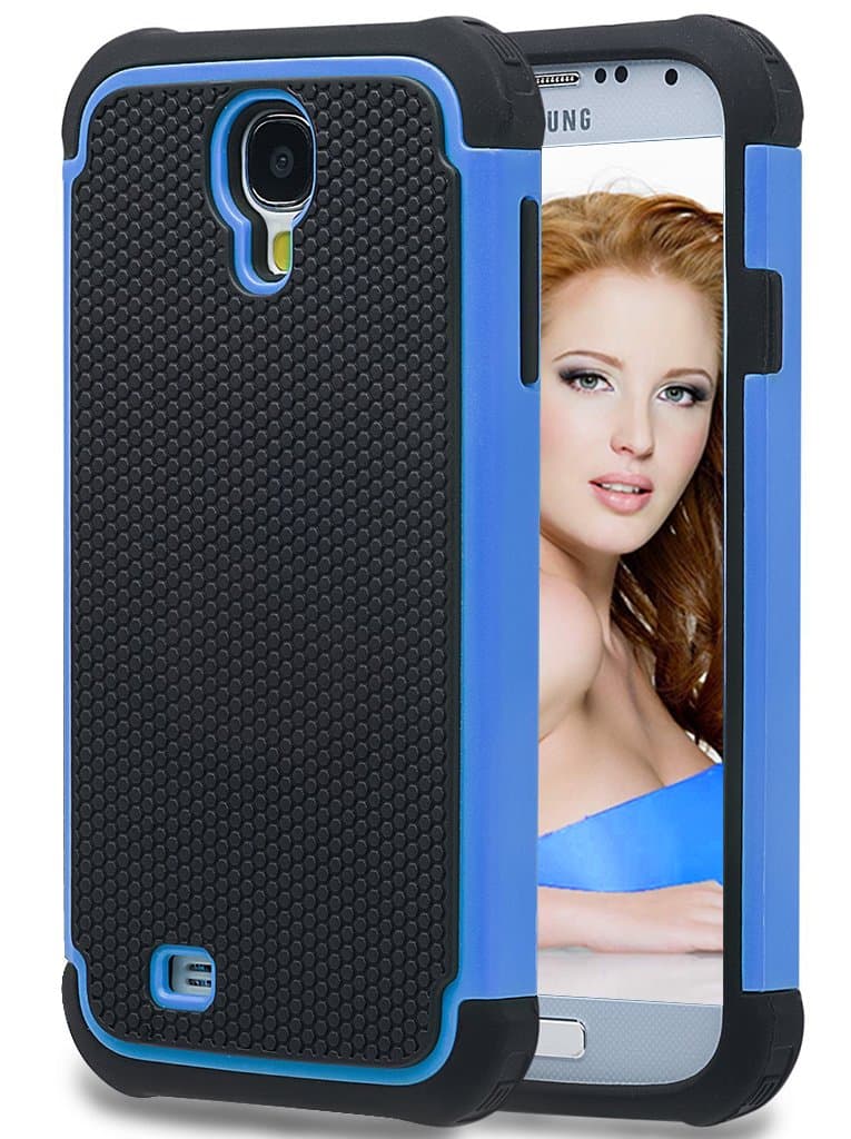 Galaxy S4 Case,MANDYCOWRY Solid Shockproof Dual Layer Protection Defender Hard Slim Case Cover for Samsung Galaxy S4(Black/Blue)