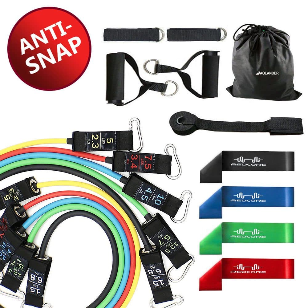 15pc Resistance Band set -5 Stackable Workout Band-Anti Snap Bands Comes with Resistance Loop Bands, Door Anchor attachment, Leg Ankle Straps and Direction-100% Money Back Guarantee