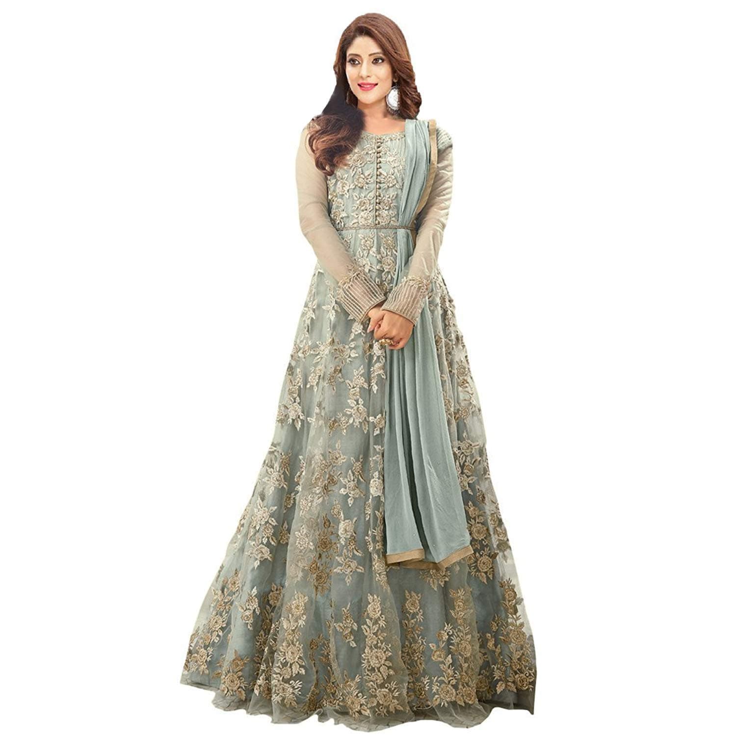 mashur fab Women's Net Gown (Grey, Free Size)