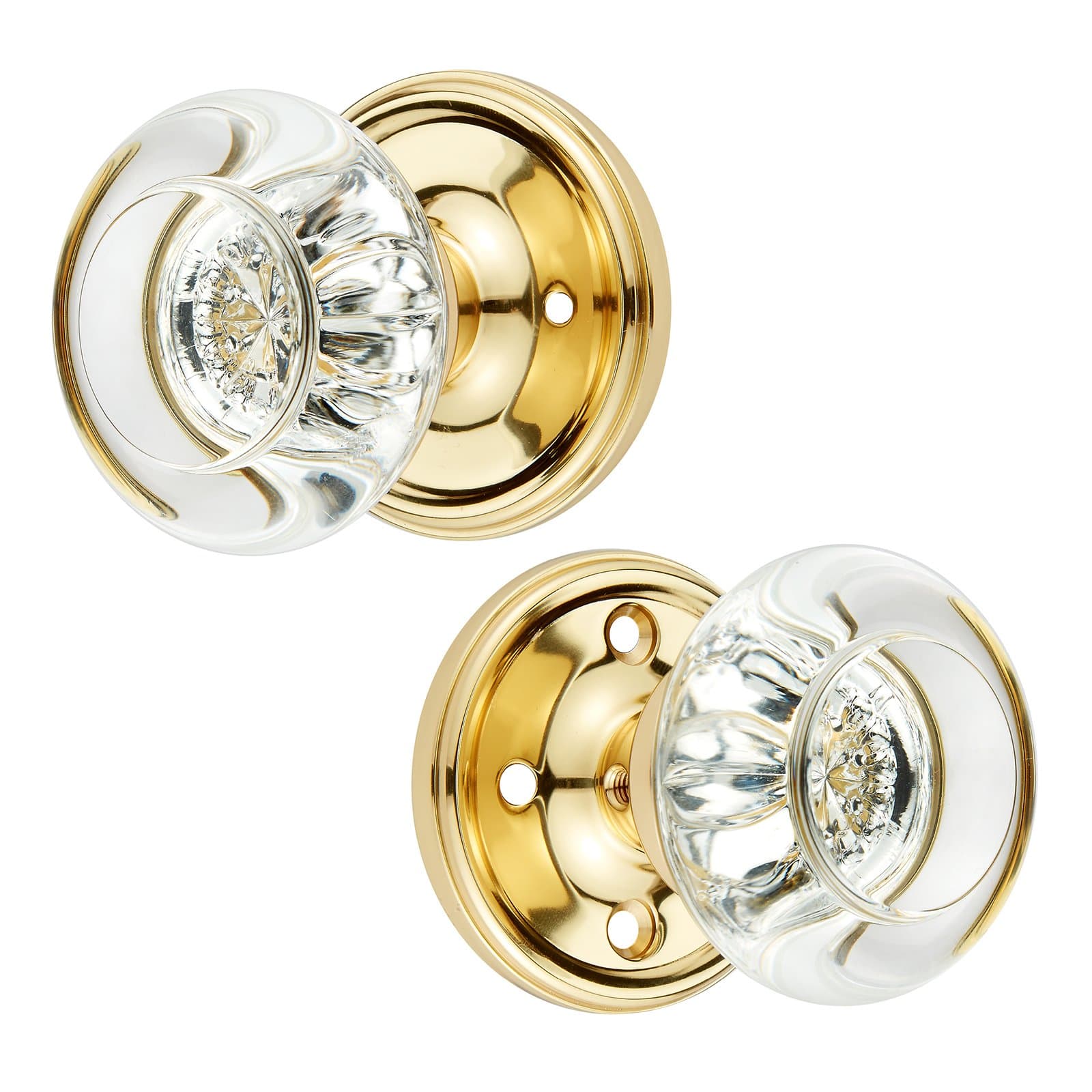 Crystal Privacy Doorknob – Luxurious Locking Set w/Inner & Outer Crystal Door Knobs, Privacy Pin, Rosette Plates, Split Spindle & Installation Kit – for Bathroom Bedroom (Privacy, Polished Brass)