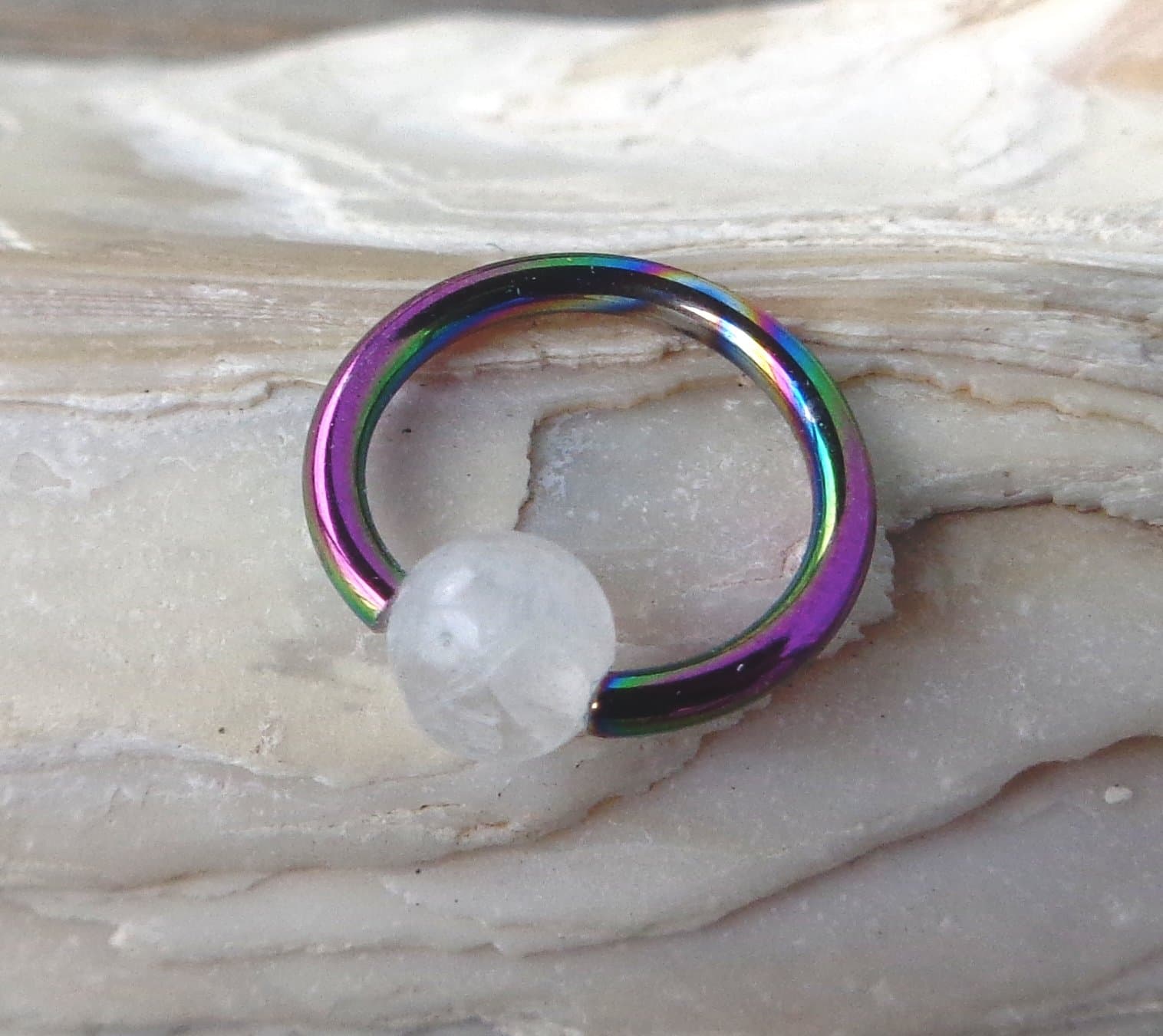 BCR Captive Rainbow Moonstone Bead Septum Upper Ear Daith Rook,Tragus,Cartilage,Hoop Earring,Nose Ring,Eyebrow Ring