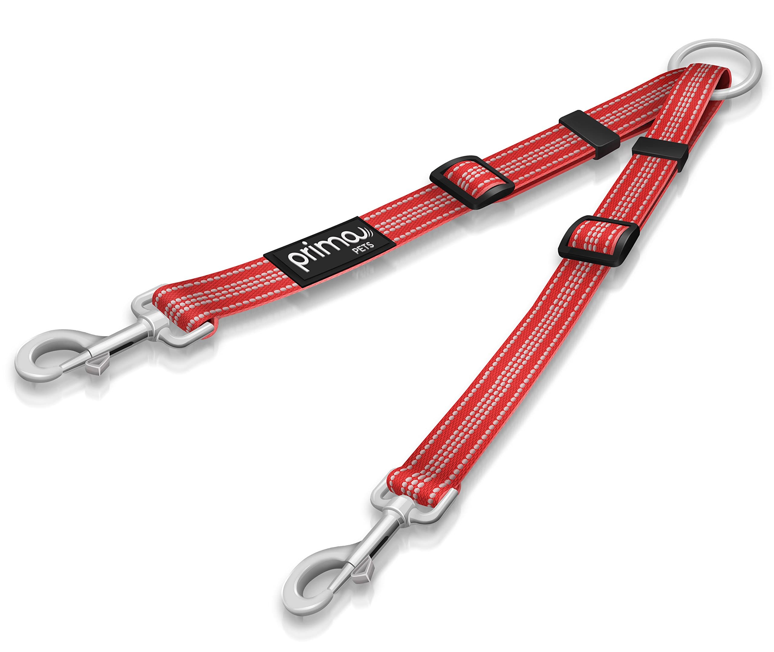 Prima Pets No Tangle Reflective Adjustable Double Dog Coupler - Each Side Adjusts 11" to 20" in Length - Walk 2 Dogs with Ease!