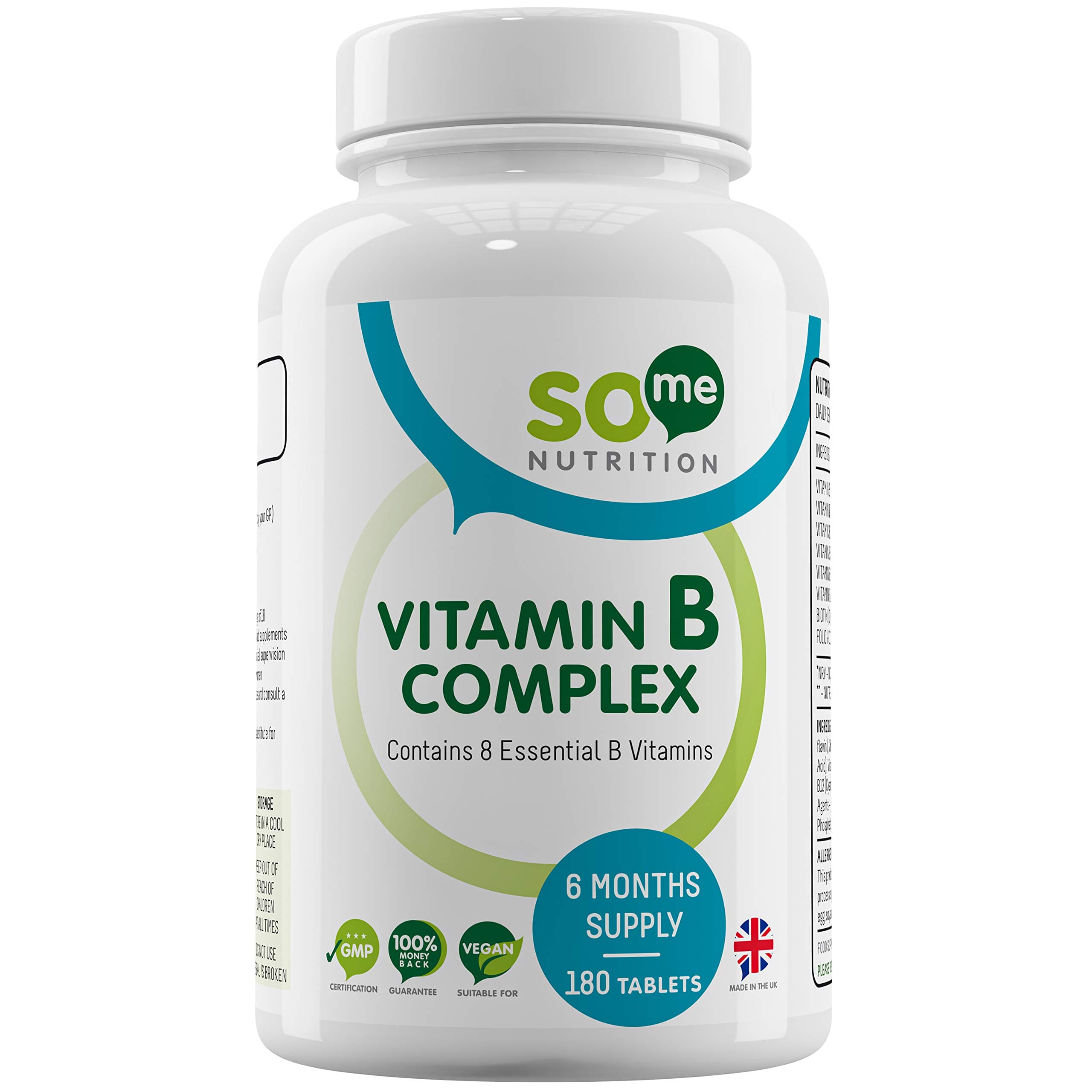 Vitamin B Complex - 180 Tablets - 6 Month Supply - All 8 B Vitamins in 1 Tablet, Vitamins B1, B2, B3, B5, B6, B12, Biotin & Folic Acid - Made in The UK by So Me Nutrition
