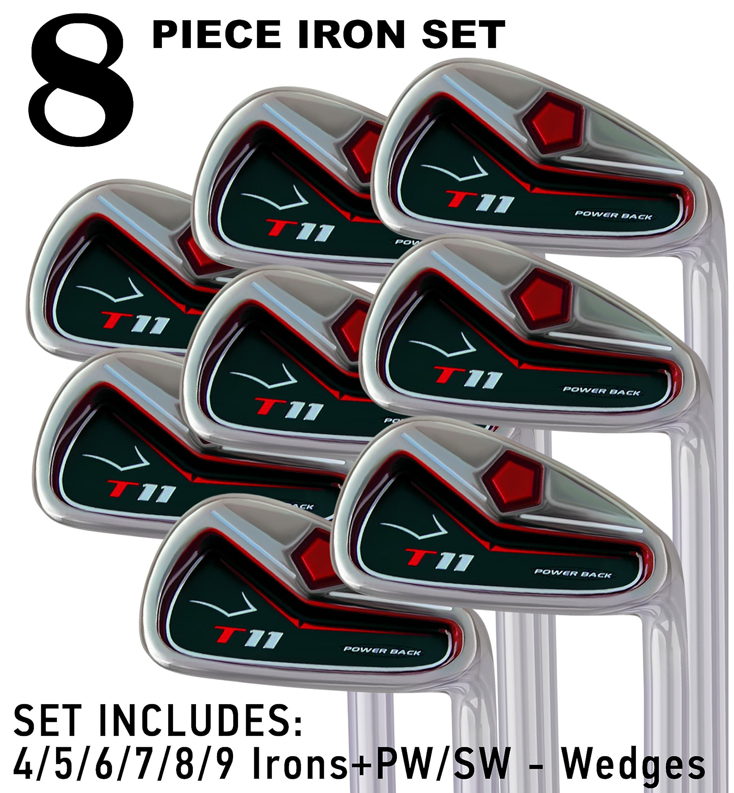 Power Back T11 Tall Iron Set 4-SW Custom Made Golf Clubs Right Hand MIDSIZE Grips Senior Flex Graphite Shafts +1 inch Longer Than Men's Standard Irons