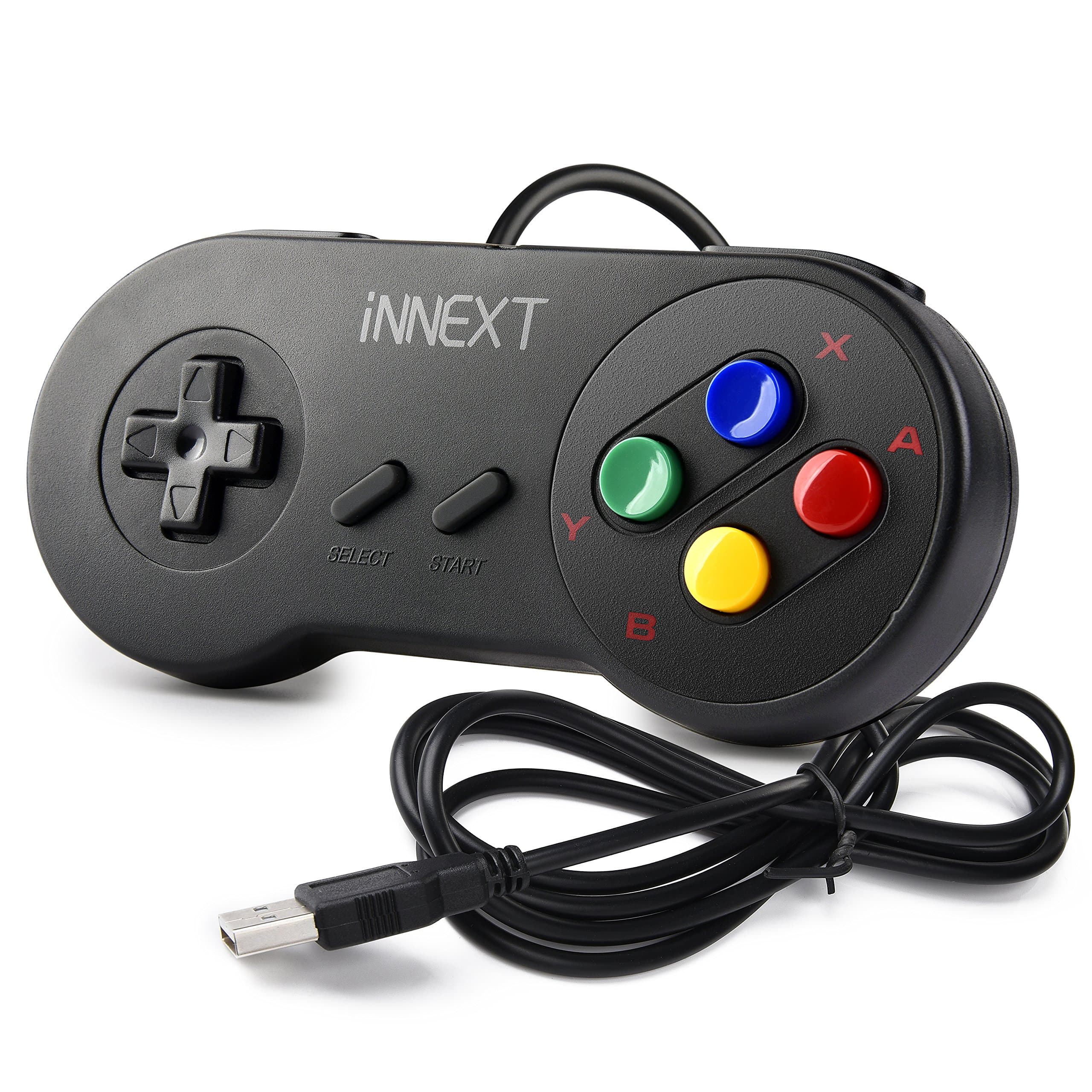 iNNEXT SNES Retro USB Controller Gamepad Joystick, USB PC Super Classic Controller Joypad Gamestick for Windows PC MAC Linux Raspberry Pi 3 Sega Genesis Higan Emulator (Black)