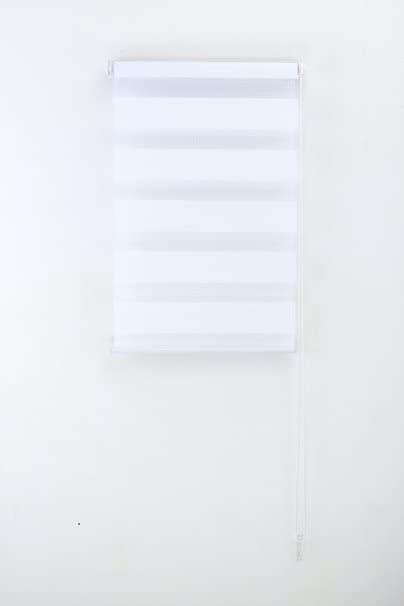 114cm x 165cm - White Curtians - Zebra/Vision Blinds - Double layer Fabric Roller shades - Day and Night Blind for Windows and Doors