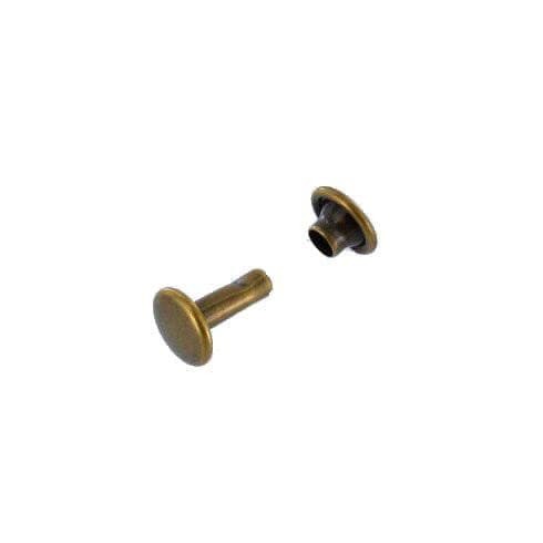 RV79 Double Cap Rivet, Cap 7mm, Post 9mm, Antique Brass, Solid Brass-LL (100 sets per bag)