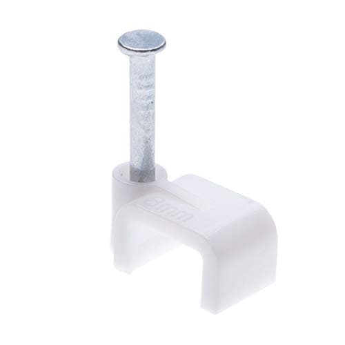 Flat White Cable Nail Clips 7mm Plastic Electrical Wire for Cat 5 5e / 6 6a / 7 | Cat.5 Cat.5e / Cat.6 Cat.6a / Cat.7 | 6P4C / 8P8C | RJ11 RJ45 Flat Patch Network Ethernet Internet Leads (Pack of 100)