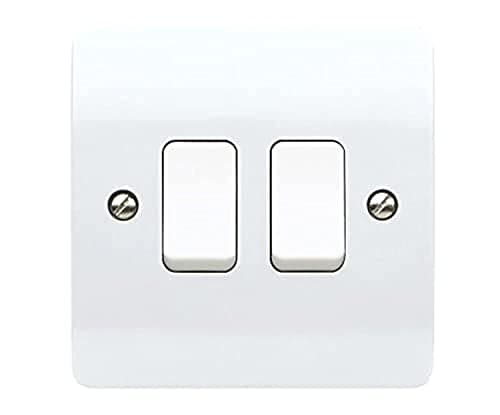 MK Logic Plus K4872 WHI 10AX Single Pole 2 way Plateswitch, 2 Gang,White