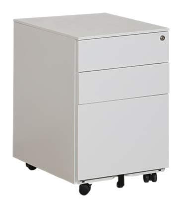 Requena 3-Drawer Mobile File Cabinet with 5 Wheels, Lockable Storage for A4 Metal Filing Cabinets with Keys, MP01 White