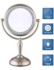 Cerdeco 1X/10X Magnification Lighted Makeup Mirror, Smart-Touch Cool, Warm, Daylight, Cord Operated or Battery Operated, Brushed Nickel