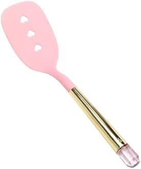 Paris Hilton Slotted Turner with Pink Jewel Shaped Handle, Heat-Resistant up to 400°F, Dishwasher Safe Kitchen Tools and Utensil, Pink and Gold