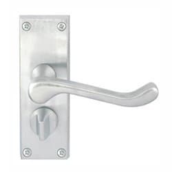 Victorian Scroll Door Handle Lever On Backplate -Privacy Set - Satin Chrome