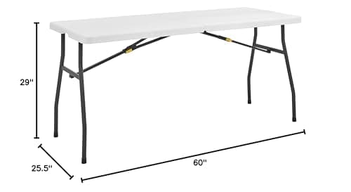 Living and More 5ft Half Folding Table, Portable Tables for Dining Parties Card Picnic Camping, White