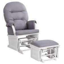 Aiden Glider and Ottoman Set - White with Grey Fabric